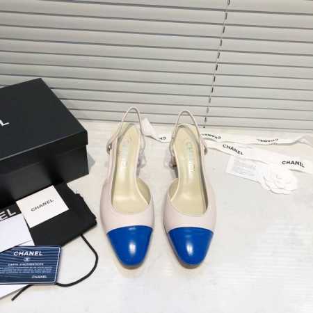 Chane+L 经典slingback 小香后空凉鞋 就像coco香奈儿女士说的：流行稍纵即逝，但风格永存！四这双后空鞋就是香家经典中的经典！双色搭配，简约精致 - 点击图像关闭