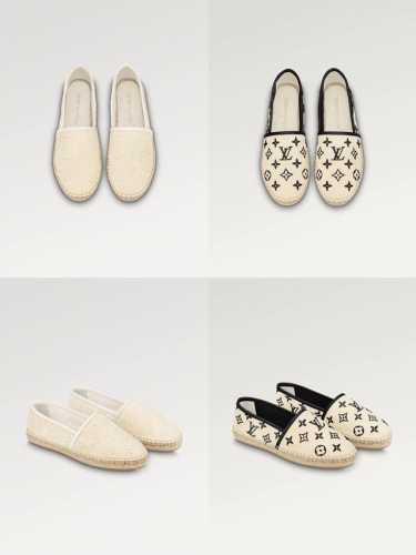 330 Lvui Vuitton 路易威登 顶级代购货，渔夫鞋 ！本款Starboard平底便鞋选取Monogram刺绣棉布，与皮具系列设计异曲同工。麻绳编底延