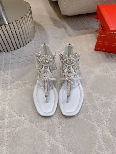 出厂价p Ren* Caovill*重工水晶宝石平底凉鞋 Bling Bling精致逼人 堪称工艺品 面料牛皮手工镶嵌宝石水钻 垫脚羊皮 意大利真皮大底 尺码3