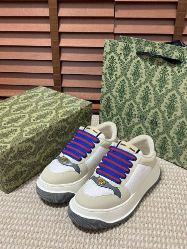 橙子出厂价 Gucci 古驰最新款胖嘟嘟厚底脏脏鞋~~情侣款休闲鞋，6cm增高鞋~~ 运动鞋板鞋 复古小脏鞋，鞋面擦色牛皮拼接经典双G布面料，毛巾布里细腻吸汗透