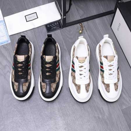商品商标：Gucci 古驰 休闲鞋 正码码数: 38-44 商品材料：精选牛皮拼接织布透气鞋面 羊皮内里 橡胶大底 - 点击图像关闭