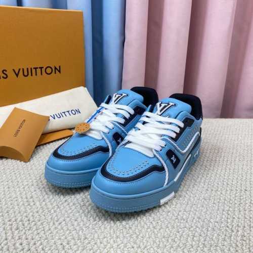 LV-Trainer路易-威登 PK市场一切版本 情侣款 走秀新款 篮球板鞋 代购品质 原版1：1开发复刻！！上脚非常舒适 做工精细 鞋面由意大利进口小牛皮拼接