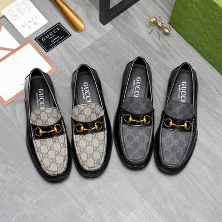 商品商标：Gucci 古驰 休闲套脚皮鞋 正码码数 38-45 商品材料：精选牛皮拼接印花鞋面 牛皮内里 原版大底 - 点击图像关闭