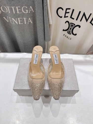 高版本出厂 Jimmy Choo*｜Jc 吉米周2025Ss新款简约烫钻高跟鞋拖鞋 原版套楦，完美的线条，简约大气上脚显气质粗跟舒适百搭，还能拉长双腿显高显瘦显