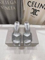 高版本出厂 Jimmy Choo*｜Jc 吉米周2025Ss春夏新款简约闪亮格力特高跟鞋拖鞋 原版套楦，完美的线条，简约大气上脚显气质粗跟舒适百搭，还能拉长双腿