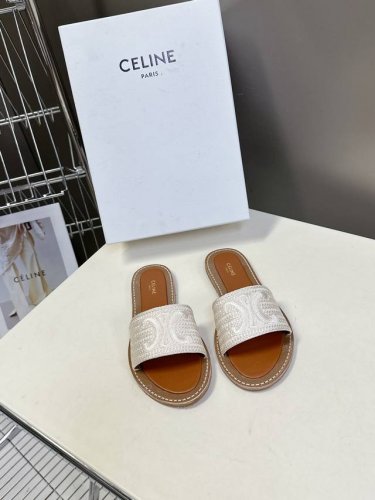 Celine思琳春夏最新款复古凯旋门时髦拖鞋夏天搭配袜子 简直绝绝子了复古的点上带上了满分时髦感颜值 绝原版购入开发 依旧最高输出还原原版定制编织材料、内里牛皮