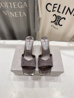 高版本出厂 Jimmy Choo*｜Jc 吉米周2025Ss春夏新款简约闪亮格力特高跟鞋拖鞋 原版套楦，完美的线条，简约大气上脚显气质粗跟舒适百搭，还能拉长双腿