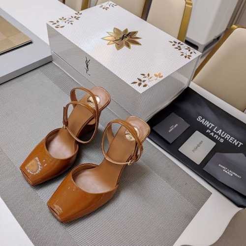 SAINT LAURENT ” SYL圣罗兰 顶级版本25SS众明星网红追捧的坡跟斜高跟，方头绑带小鱼嘴凉鞋。SYL 2025官方VIP 贵宾版金花磁铁盒 认清