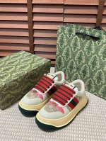 橙子出厂价 Gucci 古驰最新款胖嘟嘟厚底脏脏鞋~~情侣款休闲鞋，6cm增高鞋~~ 运动鞋板鞋 复古小脏鞋，鞋面擦色牛皮拼接经典双G布面料，毛巾布里细腻吸汗透