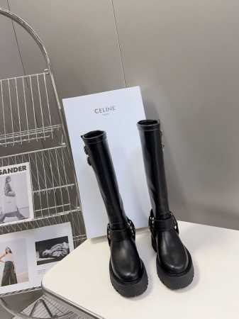 Celine思琳lisa同款骑士靴、好多明星网红上脚 无敌显瘦骑士靴高度17寸、进口意大利小牛皮皮质柔软 原版定制五金扣 鞋底厚5Cm左右、增高显腿细牛皮内里真 - 点击图像关闭
