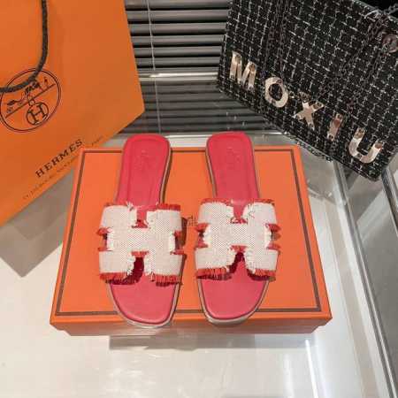 出厂 Hermes 爱马仕新款 毛边布面H拖鞋 码数：35-41 - 点击图像关闭