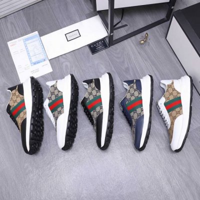 商品商标：Gucci 古驰 休闲男鞋 正码码数: 38-44 45定做不退换 商品材料：精选牛皮拼接印花织布鞋面 网内里 橡胶大底