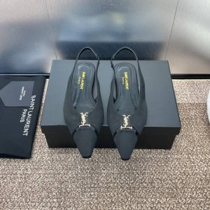 工厂p价p Saint Laurent paris 圣罗兰2025春夏新款Cassander平底女鞋 Ysl字母Logo五金扣明星同款方头后空凉鞋 材质:鞋面进