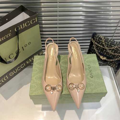 GUCCI 古驰 2024新款 水钻马衔扣尖头高跟凉鞋 后空高跟鞋单鞋 材质：漆皮 跟高：7CM 码数：34-42