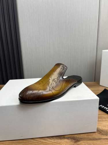 工厂价 Berluti-布鲁提.高工艺纯手工改色真皮大底拖鞋｜意大利全面进口小牛皮丕手工涂绘｜超强质感、手感｜中垫全包小牛皮｜注塑真皮大底｜精细做工｜商务日常首