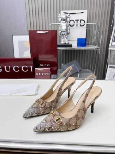 原单品质gucci2025春夏新品水钻高跟鞋，顶级品质发售购入正品开发原版烫钻工艺经典双G老花面，内里羊皮配合意大利原板材质与工艺原版一致码数:35-42，p橡