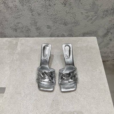 工厂p价p 顶级高端版本 代购品质 原版开发 Bottega Veneta2025Ss新品爆款夏季方头parco高跟穆勒凉拖鞋 Bv新款全真皮小结编织装饰抢手高