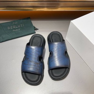 官网1:1 Berlut＊ 手工涂绘改色 时尚拖鞋 正码：39一44 高工艺纯手工货！时尚拖鞋高光款意大利全面进口小牛皮丕手工涂绘 超强质感、手感 ，中垫全包小