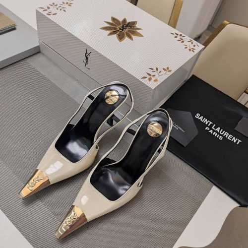 SAINT LAURENT ” SYL圣罗兰 顶级版本25SS众明星网红追捧的T形细高跟，经典字母铁头小方扁头后空凉鞋。SYL 2025官方VIP 贵宾版金花磁