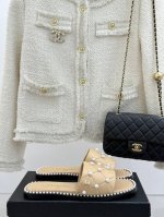 厂价 chane* 小香25p春夏新品 珍珠平底拖鞋 鞋面采用原版定制材质 内里垫脚均为丝绸羊皮 意大利进口牛皮大底 size 35-39 40 41定制