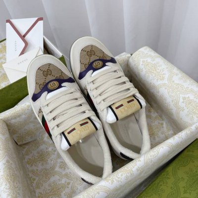 gucci~~Gg擦色做旧情侣款小脏鞋 休闲鞋 zp开发纯原版本 原版开模樱桃水晶挂饰 金属双G水晶圆柱形标 Gucci原版纹织带 鞋面擦色牛皮拼接经典双G布面