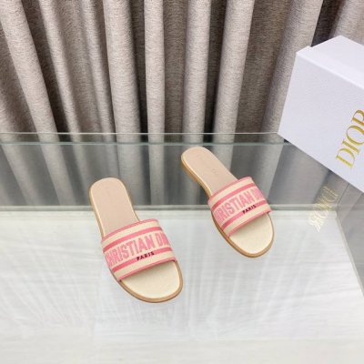 dior2025春夏新款Dway平底一字拖拼色女鞋 Cd字母Logo立体刺绣圆柱跟凉鞋 方头粗跟凉拖鞋 原版开发市面顶级版本 鞋面 原版一致水洗牛皮电绣高温水溶