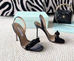 Aquazzura 菠萝24年新款 水晶钻链条高跟凉鞋 丝绸面，羊皮里，真皮底 正码:35-39订做34.40.41.42 跟高:10cm