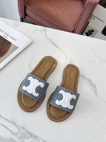 皮底 CELINE 赛琳 2024春夏新品半拖鞋鞋面采用原版定制布料，大底下层原版生胶上层真皮底组合，质感非凡上脚超级好看码数35-41 41定做不退换