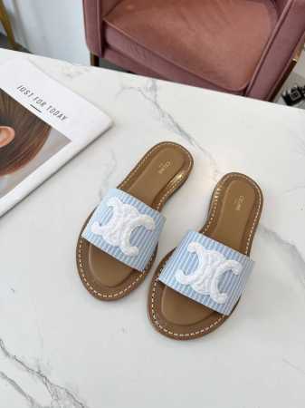 皮底 CELINE 赛琳 2024春夏新品半拖鞋鞋面采用原版定制布料，大底下层原版生胶上层真皮底组合，质感非凡上脚超级好看码数35-41 41定做不退换 - 点击图像关闭