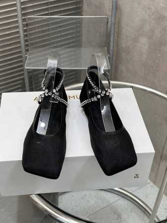 出厂 P400 顶级版！ 高品质出厂！小众潮牌Amina Muaddi 春夏新品斜方头水钻绑带网纱平底单鞋芭蕾鞋 代购级别 新品超级吸眼 真真太太太好看了 方头 - 点击图像关闭