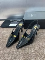 工厂p价p Saint Laurent paris 圣罗兰2025春夏新款高跟女鞋 Ysl字母Logo五金扣明星同款方头后空凉鞋 材质:鞋面进口牛漆皮+水染羊皮