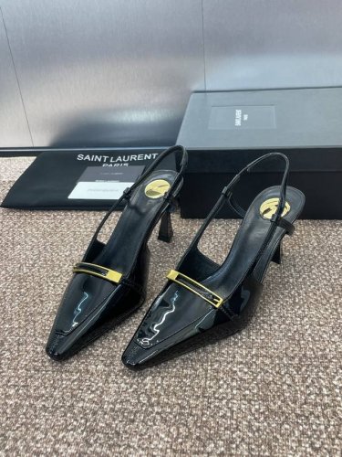 工厂p价p Saint Laurent paris 圣罗兰2025春夏新款高跟女鞋 Ysl字母Logo五金扣明星同款方头后空凉鞋 材质:鞋面进口牛漆皮+水染羊皮