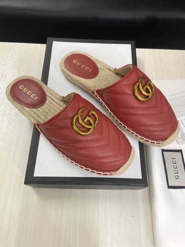GUCCI 半拖 长期做货官网最新款，原版1:1 开模橡胶注塑一体麻底，新款布面搭配经典双G饰扣 平底休闲，上脚舒适 面料：进口山羊皮 内里 垫脚羊皮 码数：3
