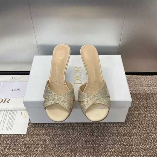 工厂价：真丝 烫钻 Dior 迪奥 2024春夏走秀新款tribales高跟鱼嘴露趾女鞋 Cd明星同款时尚真丝烫钻交带珍珠跟字母logo五金扣凉拖鞋 市面顶级高