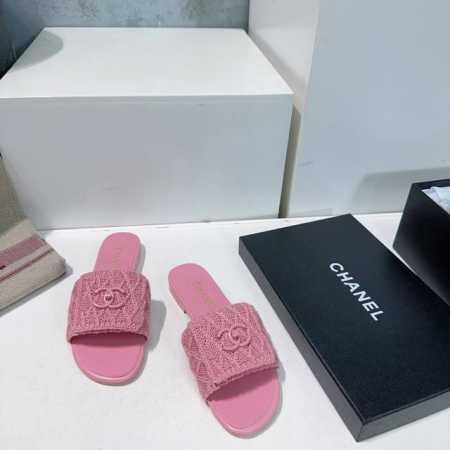高品质出厂 ！顶级品质CHANEL香奈儿25春夏新品双c扣饰毛线针织鞋面平底拖鞋！香奶奶家一贯的优雅名媛气质高级感十足！上脚非常nice～不管搭配裙装、裤装、休 - 点击图像关闭
