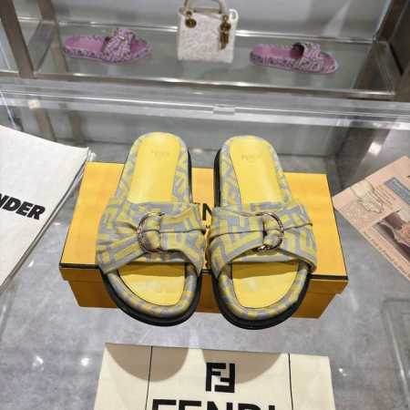 芬迪双F花布面拖鞋，35-46 - 点击图像关闭