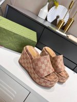 橙子出厂价 GUCCI 古驰 夏季新款 防水台坡跟厚底拖鞋 底厚：前掌7cm、后跟12cm 码数：35-42