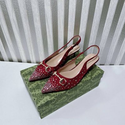 橙子出厂价P 定制款 Gucci 古驰新款 水钻尖头高跟凉鞋 高跟鞋 跟高：平底、4Cm、8Cm 码数：34-42