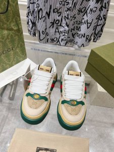 顶级版本 Gucci最新款胖嘟嘟厚底脏脏鞋~~情侣款休闲鞋，6Cm增高鞋~~ 鞋面擦色牛皮拼接经典双g皮面p料，皮里细腻吸汗透气，垫脚乳胶注塑一体，私模6Cm厚