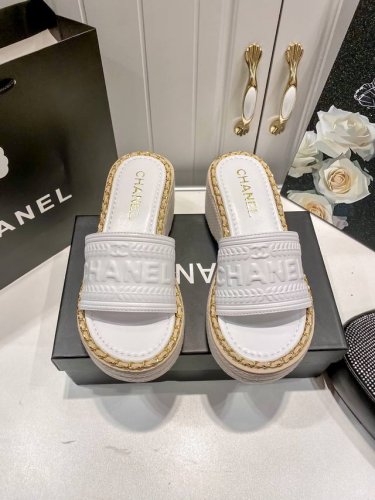 橙子出厂价p chanel 香奈儿 春夏新款 金属链条针织厚底拖鞋 休闲凉拖 码数 35-41