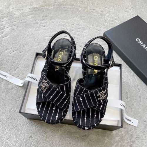 chanel 夏季坡跟系列 顶级专柜 最高限定 初夏新款 5色发售 香奈儿坡跟凉鞋系列 小红书新款 明星同款 网红博主推荐 面料原版毛呢 ／羊皮 代购版本 进口