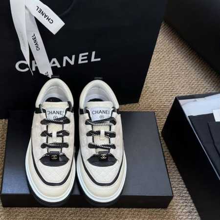 400 Size: 35-40 41定做不退不换 Chanel香奈儿 2025C 米兰走秀爆款厚底运动鞋 小香早春度假新款 双C方圆头系带休闲鞋 潮鞋 此款绝对 - 点击图像关闭