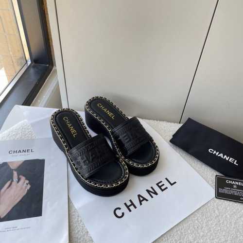 橙子出厂价p chanel 香奈儿 春夏新款 金属链条针织厚底拖鞋 休闲凉拖 码数 35-41