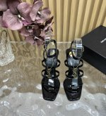 Saint Laurent Ysl圣罗兰坡跟经典款凉鞋顶级品质2025夏季新款百分百原版复刻 鞋跟包裹进口层皮 绝非市面上那些pu料欢迎货比三家 鞋面 漆皮 牛