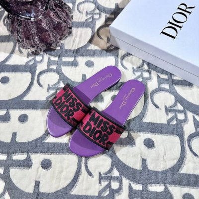 迪奥 Miss Dior系列平底拖鞋 字母刺绣拖 拼色一字拖 码数 35-42
