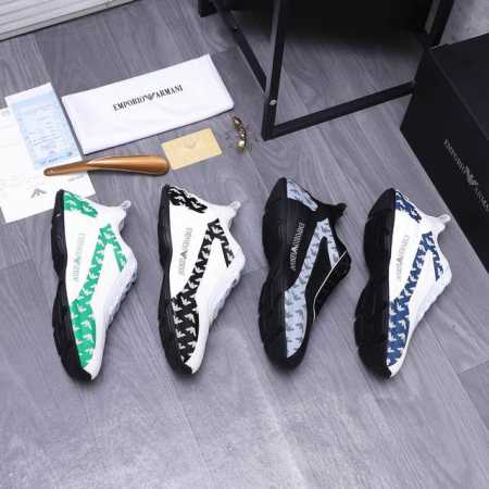 商品商标：Armani 阿玛尼 休闲鞋 正码码数: 38-44 商品材料：精选牛皮拼接透气网鞋面 网内里 内增高橡胶大底 - 点击图像关闭