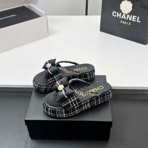 工厂P价 P340 顶级品质！实物拍摄太美啦Chanel2660新款呢子链条厚底拖鞋坡跟防水台凉拖鞋 真的太美啦吧！ 香奈儿属于夏天的颜色 仙女必备爆款 太喜欢