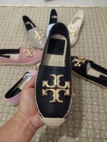 橙子出厂价P Tory Burch 夏季新款 Tb草编渔夫鞋 一脚蹬乐福鞋 金属圆扣# 码数：35-41