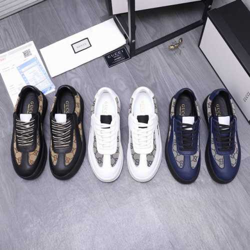 商品商标：Gucci 古驰 休闲男鞋 正码码数: 38-44 商品材料：精选牛皮拼接织布鞋面 羊皮内里 原版大底
