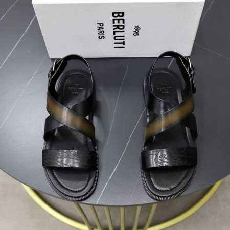 出厂价： Berluti 布鲁提 顶级手工上色牛皮男士拖鞋！ 全手工制作！有装饰的sifnos Scritto图纹皮革拖鞋！官！采用进口皮胚古法上色改色处理 鞋 - 点击图像关闭